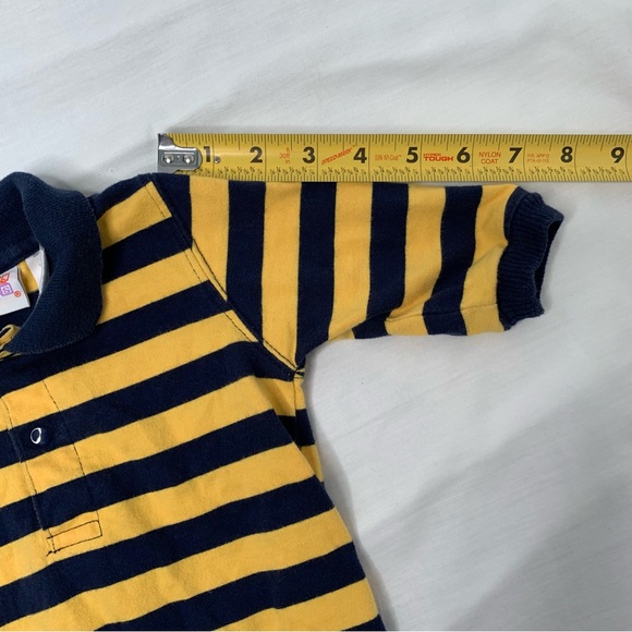 90s VTG Small Steps Baby Yellow & Navy Striped Collared Baby One Piece 3-6mo - Picture 7 of 7
